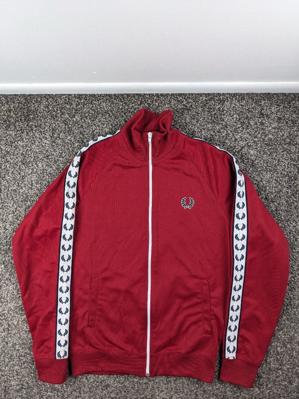 Fred Perry Sportswear Track Jacket Mens Small Full Zip Logo Striped Red
